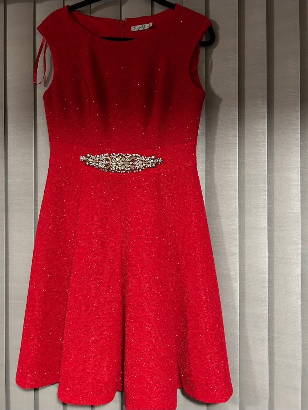 Eliza J Red Glitter Jewel-Waist Girls' Formal Dress